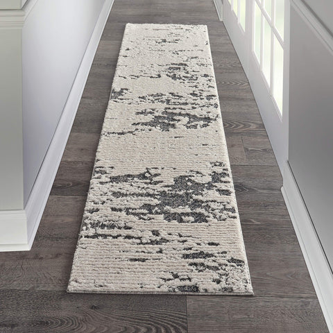 Nourison Textured Contemporary Abstract Ivory Blue 2'2" x 7'6" Area -Rug, Easy -Cleaning, Non Shedding, Bed Room, Living Room, Dining Room, Kitchen (2x8)