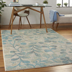 Nourison Tranquil Nature Ivory/Turquoise 5'3" x 7'3" Area -rug, Easy -cleaning, Non Shedding, Bed Room, Living Room, Dining Room, Kitchen (5x7)