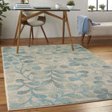 Nourison Tranquil Nature Ivory/Turquoise 5'3" x 7'3" Area -rug, Easy -cleaning, Non Shedding, Bed Room, Living Room, Dining Room, Kitchen (5x7)
