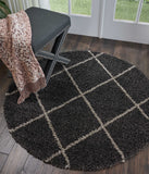 Nourison Brisbane Shag Charcoal 4' x Round Area-Rug, Easy-Cleaning, Non Shedding, Bed Room, Living Room, Dining Room, Kitchen (4 Round)