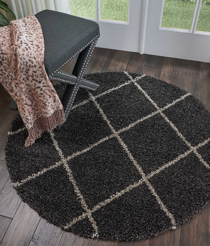Nourison Brisbane Shag Charcoal 4' x Round Area-Rug, Easy-Cleaning, Non Shedding, Bed Room, Living Room, Dining Room, Kitchen (4 Round)