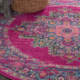 Nourison Passion Fuchsia 5'3" x Round Area Rug, Boho, Traditional, Easy Clean, Non Shedding, Bed Room, Living Room, Hallway, (5' Round)