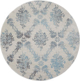 Nourison Tranquil Damask Ivory/Turquoise 5'3" x Round Area Rug, Easy Cleaning, Non Shedding, Bed Room, Living Room, Dining Room, Kitchen (5 Round)