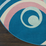 Nourison Grafix Geometric Blue Multi Colored 5'3" x Round Area-Rug, Easy-Cleaning, Non Shedding, Bed Room, Living Room, Dining Room, Kitchen (5 Round)
