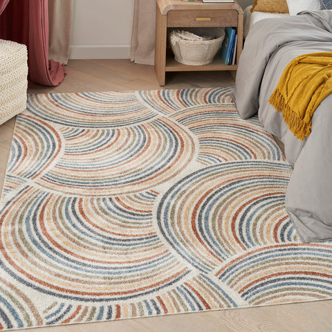 Nourison Astra Machine Washable Ivory Multicolor 6' x 9' Area Rug Easy Clean, Non Shedding, Bed Room, Living Room, Dining Room, Kitchen (6' x 9')