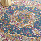 Nourison Passion Bohemian Teal Multicolor 5'3" x Round Area Rug, Easy Clean, Non Shedding, Bed Room, Living Room, Dining Room, Kitchen (5 Round)