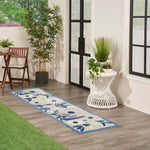 Nourison Aloha Outdoor Blue Grey 2'3" x 12' Area Rug, Easy Cleaning, Non Shedding, Bed Room, Living Room, Dining Room, Deck, Backyard, Patio (2x12)