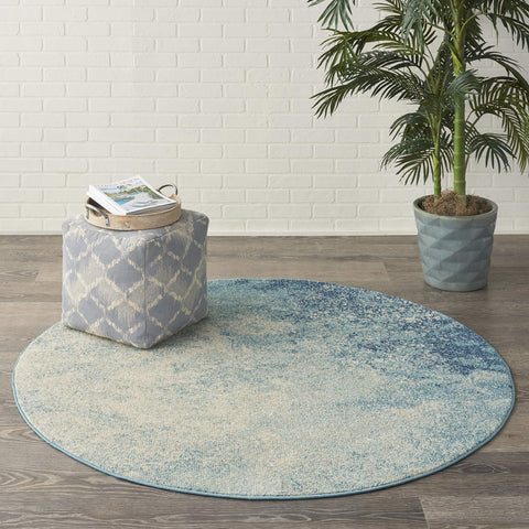 Nourison Passion Navy/Light Blue 5'3'' x Round Area-Rug, Modern, Abstract, Easy-Cleaning, Non Shedding, Bed Room, Living Room, Dining Room, Kitchen, (5' Round)