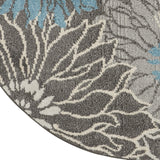 Nourison Passion Charcoal/Blue 5'3" x Round Area Rug, Floral, Farmhouse, Easy Cleaning, Non Shedding, Bed Room, Living Room, Dining Room, Kitchen, (5' Round)