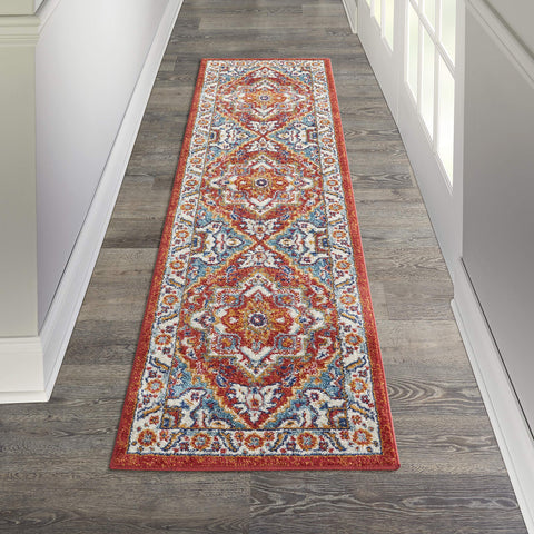 Nourison Passion Traditional Red Multi Colored 2'2" x 7'6" Area -Rug, Easy -Cleaning, Non Shedding, Bed Room, Living Room, Dining Room, Kitchen (2x8)