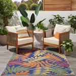 Nourison Aloha Indoor/Outdoor Navy Multicolor 3'6" x 5'6" Area Rug, Easy Cleaning, Non Shedding, Bed Room, Living Room, Dining Room, Backyard, Deck, Patio (4x6)