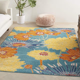 Nourison Allur Turquoise Multicolor 4' x 6' Area Rug, Modern, Floral, Bed Room, Living Room, Dining Room, Kitchen, Easy Cleaning, Non Shedding