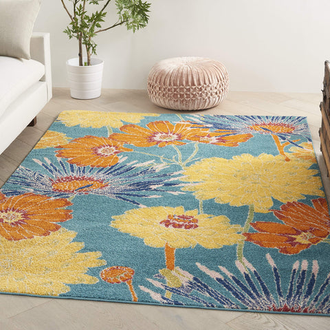 Nourison Allur Turquoise Multicolor 4' x 6' Area Rug, Modern, Floral, Bed Room, Living Room, Dining Room, Kitchen, Easy Cleaning, Non Shedding
