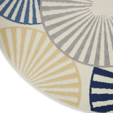 Nourison Grafix Geometric White 5'3" x Round Area Rug, Easy Clean, Non Shedding, Bed Room, Living Room, Dining Room, Kitchen (5 Round)