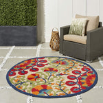 Nourison Aloha Indoor/Outdoor Red/Multi 4' x Round Area Rug, Easy Cleaning, Non Shedding, Bed Room, Living Room, Dining Room, Deck, Backyard, Patio (4 Round)