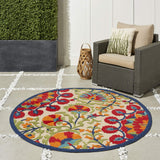 Nourison Aloha Indoor/Outdoor Red/Multi 4' x Round Area Rug, Easy Cleaning, Non Shedding, Bed Room, Living Room, Dining Room, Deck, Backyard, Patio (4 Round)
