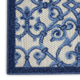 Nourison Aloha Indoor/Outdoor Grey/Blue 2'3" x 8' Area Rug, Transitional, French Country, Easy Cleaning, Non Shedding, Bed Room, Kitchen, Living Room, Deck, Backyard, (8' x Runner)