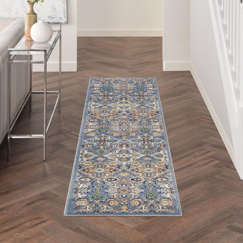 Nourison Home Allur All-over design Light Blue 2'3" x 7'6" Area -Rug, Easy -Cleaning, Non Shedding, Bed Room, Living Room, Dining Room, Kitchen (2x8)