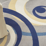 Nourison Grafix Geometric Grey 5'3" x Round Area Rug, Easy Clean, Non Shedding, Bed Room, Living Room, Dining Room, Kitchen (5 Round)