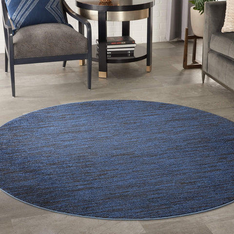 Nourison Essentials Indoor/Outdoor Midnight Blue 6' x Round Area Rug, Easy Cleaning, Non Shedding, Bed Room, Living Room, Dining Room, Backyard, Deck, Patio (6 Round)