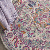 Nourison Passion Bohemian Light Grey/Pink 5'3" x Round Area -Rug, Easy -Cleaning, Non Shedding, Bed Room, Living Room, Dining Room, Kitchen (5 Round)