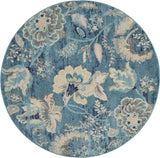 Nourison Tranquil Botanical Turquoise 5'3'' x Round Area-Rug, Easy-Cleaning, Non Shedding, Bed Room, Living Room, Dining Room, Kitchen (5 Round)