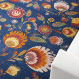 Nourison Allur Floral Navy Multicolor 5'3" x 7'3" Area -Rug, Easy -Cleaning, Non Shedding, Bed Room, Living Room, Dining Room, Kitchen (5x7)