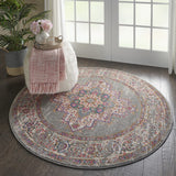 Nourison Passion Grey 5'3" x Round Area Rug, Boho, Traditional, Easy Clean, Non Shedding, Bed Room, Living Room, Hallway, (5' Round)