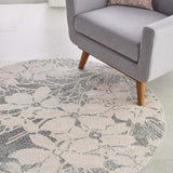 Nourison Tranquil Floral Grey/Pink 5'3" x Round Area -rug, Easy -cleaning, Non Shedding, Bed Room, Living Room, Dining Room, Kitchen (5 Round)