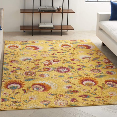 Nourison Allur Floral Yellow Multicolor 5'3" x 7'3" Area -rug, Easy -cleaning, Non Shedding, Bed Room, Living Room, Dining Room, Kitchen (5x7)