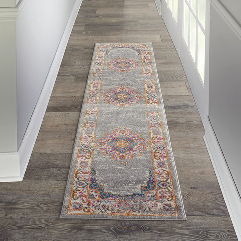 Nourison Passion Grey 2'2" x 7'6" Area Rug, Boho, Traditional, Easy Clean, Non Shedding, Bed Room, Living Room, Hallway, (8' Runner)