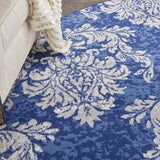 Nourison Whimsicle Damask Navy Ivory 8' x Round Area Rug, Easy Cleaning, Non Shedding, Bed Room, Living Room, Dining Room, Kitchen (8 Round)