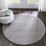 Nourison Malibu Shag Solid Silver Grey 4' x ROUND Area Rug, Easy -Cleaning, Non Shedding, Bed Room, Living Room, Dining Room, Kitchen (4 Round)