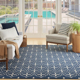 Nourison Essentials Outdoor Navy Ivory 5' x 7' Area Rug, Easy Cleaning, Non Shedding, Bed Room, Living Room, Dining Room, Deck, Backyard, Patio (5x7)