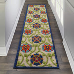 Nourison Aloha Indoor/Outdoor Blue/Multicolor 2' x 6' Area -Rug, Easy -Cleaning, Non Shedding, Bed Room, Living Room, Dining Room, Deck, Backyard, Patio (2x6)