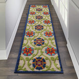 Nourison Aloha Indoor/Outdoor Blue/Multicolor 2' x 6' Area -Rug, Easy -Cleaning, Non Shedding, Bed Room, Living Room, Dining Room, Deck, Backyard, Patio (2x6)