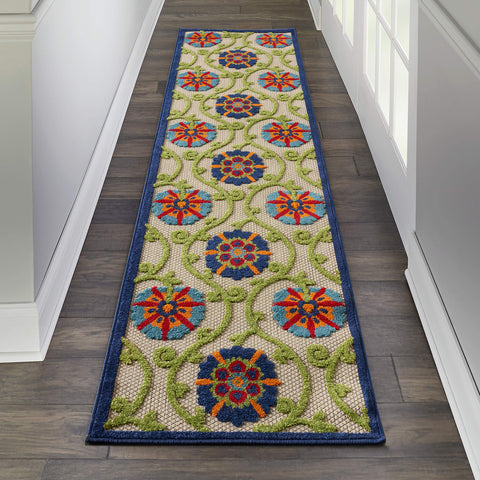 Nourison Aloha Indoor/Outdoor Blue/Multicolor 2' x 6' Area -Rug, Easy -Cleaning, Non Shedding, Bed Room, Living Room, Dining Room, Deck, Backyard, Patio (2x6)