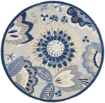 Nourison Aloha Indoor/Outdoor Blue/Grey 4' x Round Area Rug, Floral, Contemporary, Easy-Cleaning, Non-Shedding, Bed Room, Living Room, Deck, Backyard, (4' Round)