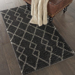 Nourison Geometric Shag Moroccan Charcoal 2'2" x 3'9" Area -Rug, Easy -Cleaning, Non Shedding, Bed Room, Living Room, Dining Room, Kitchen (2x4)
