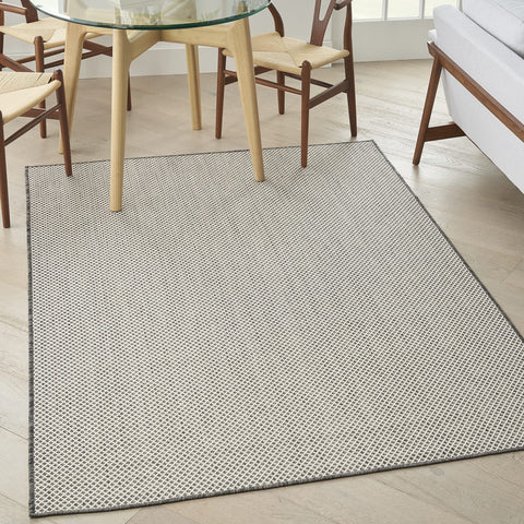 Nourison Courtyard Indoor/Outdoor Ivory Charcoal 5' x 7' Area Rug, Geometric, Easy Cleaning, Non Shedding, Bed Room, Living Room, Dining Room, Deck, Patio, Backyard (5x7)