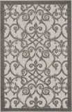 Nourison Aloha Indoor/Outdoor Grey/Charcoal 2'8" x 4' Area Rug, Transitional, French Country, Easy Cleaning, Non Shedding, Bed Room, Kitchen, Living Room, Deck, Backyard, (3' x 4')