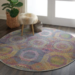 Nourison Global Vintage Geometric Multicolor 4' x Round Area -Rug, Easy -Cleaning, Non Shedding, Bed Room, Living Room, Dining Room, Kitchen (4 Round)