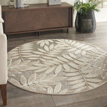 Nourison Aloha Indoor/Outdoor Natural 5'3" x Round Area Rug, Easy Cleaning, Non Shedding, Bed Room, Living Room, Dining Room, Backyard, Deck, Patio (5 Round)