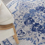 Nourison Whimsicle Vintage Ivory Blue 5' x Round Area Rug, Easy Cleaning, Non Shedding, Bed Room, Living Room, Dining Room, Kitchen (5 Round)