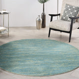 Nourison Essentials 6' x Round Blue Green Fabric Outdoor Area Rug (6' Round)