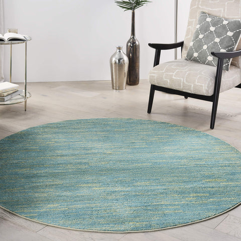 Nourison Essentials 6' x Round Blue Green Fabric Outdoor Area Rug (6' Round)