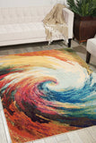 Nourison Celestial Multicolor Wave 7'10" x 10'6" Area Rug, Abstract, Spiral, Bed Room, Living Room, Dining Room, Kitchen, Easy Clean, Non Shedding, (8' x 11')