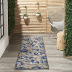 Nourison Aloha Indoor/Outdoor Natural/Blue 2'3" x 8' Area Rug, Easy Cleaning, Non Shedding, Bed Room, Living Room, Dining Room, Backyard, Deck, Patio (2x8)