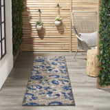 Nourison Aloha Indoor/Outdoor Natural/Blue 2'3" x 8' Area Rug, Easy Cleaning, Non Shedding, Bed Room, Living Room, Dining Room, Backyard, Deck, Patio (2x8)