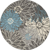Nourison Passion Charcoal/Blue 5'3" x Round Area Rug, Floral, Farmhouse, Easy Cleaning, Non Shedding, Bed Room, Living Room, Dining Room, Kitchen, (5' Round)
